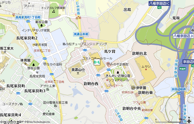 コストコホールセール八幡倉庫店付近の地図